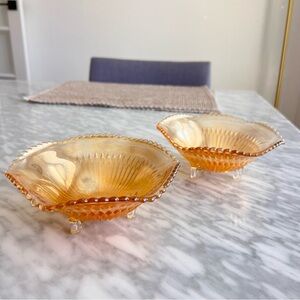 Jeannette Marigold Glass Footed Candy Dish Set